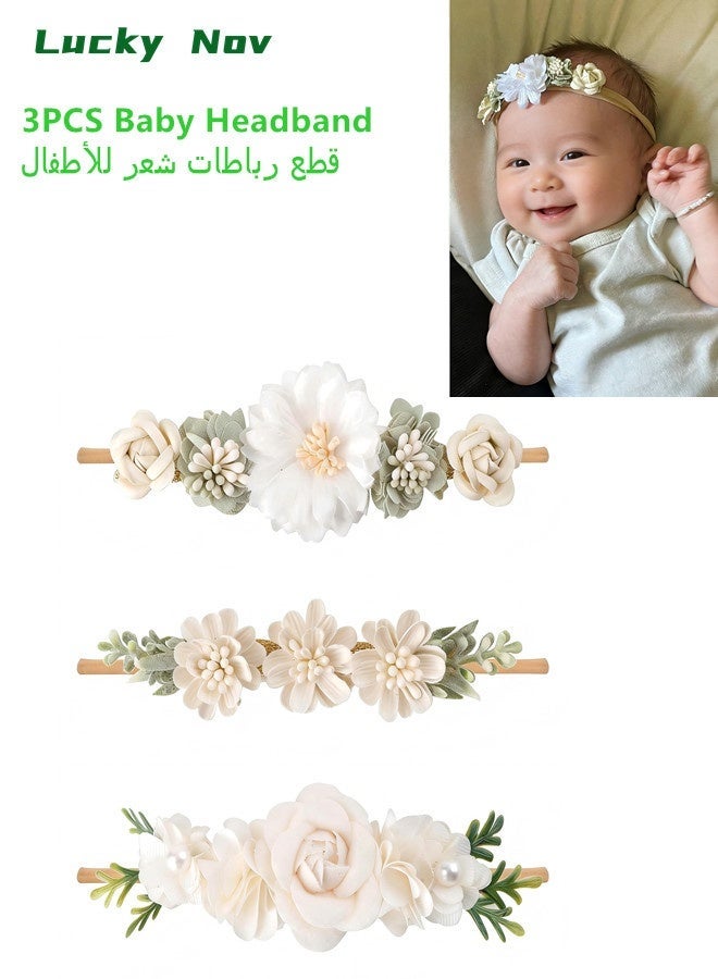 لاكي نوف عصابات رأس زهور للبنات الصغيرات، عصابات شعر نايلون فائقة النعومة ومرنة بنقشة زهور، مناسبة للأطفال حديثي الولادة والأطفال الصغار. - Image 1